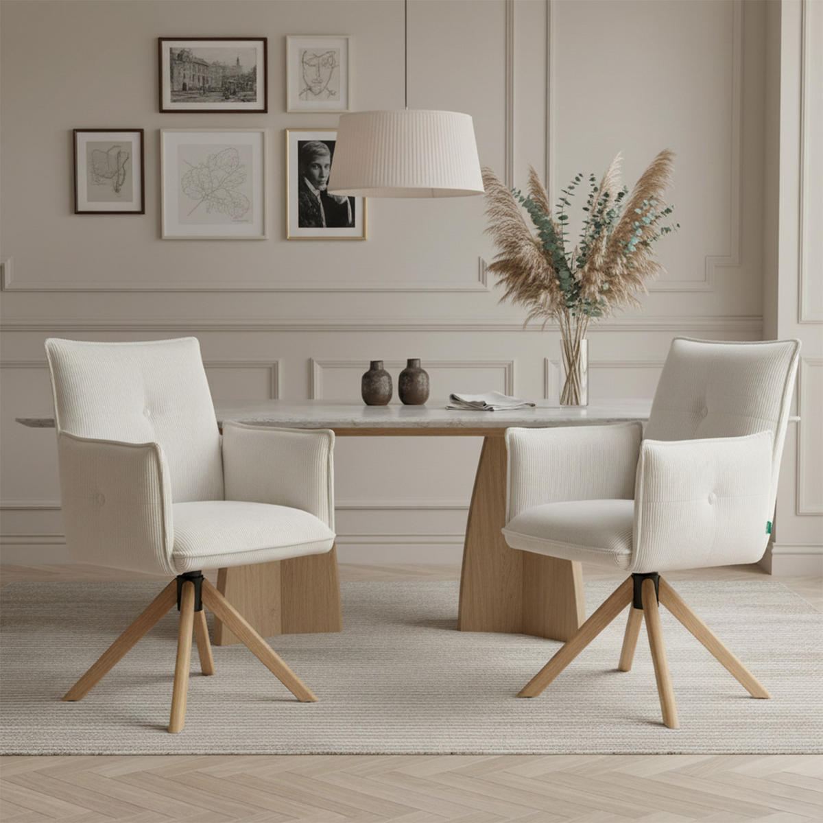 ARMLEHNSTUHL Mika-Paul - Honigeiche/Creme, Eichenholz/Holz (60/88/63cm) - DUBI Möbel