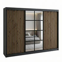 SCHWEBETÜRENSCHRANK NORIVO-Schwarz, Schwarz-Lamelle, Schwarz-Spiegel, Schwarz-Lamelle 200 cm - Schwarz, Holzwerkstoff (200/215/59.5cm) - A&J MöbelLand