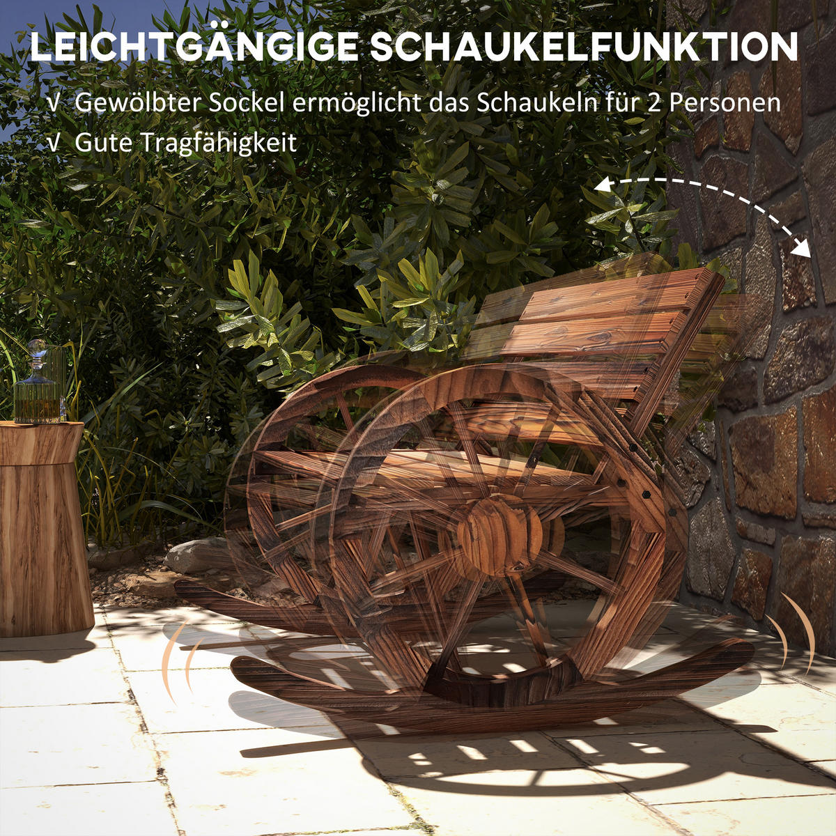 SCHAUKELBANK aus Holz, mit Armlehne, 2 Sitzer, für Garten, Balkon, Verkohlt - Dunkelbraun, Holz (88/74/105cm) - Outsunny