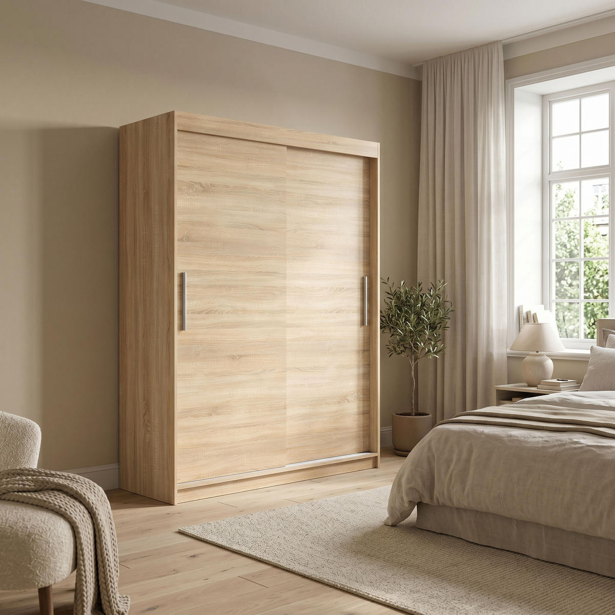 SCHWEBETÜRENSCHRANK VIVA 200/215,5/59cm 2-türig Sonoma Eiche - Sonoma Eiche, Holzwerkstoff (200/215.5/59cm) - MASSENO