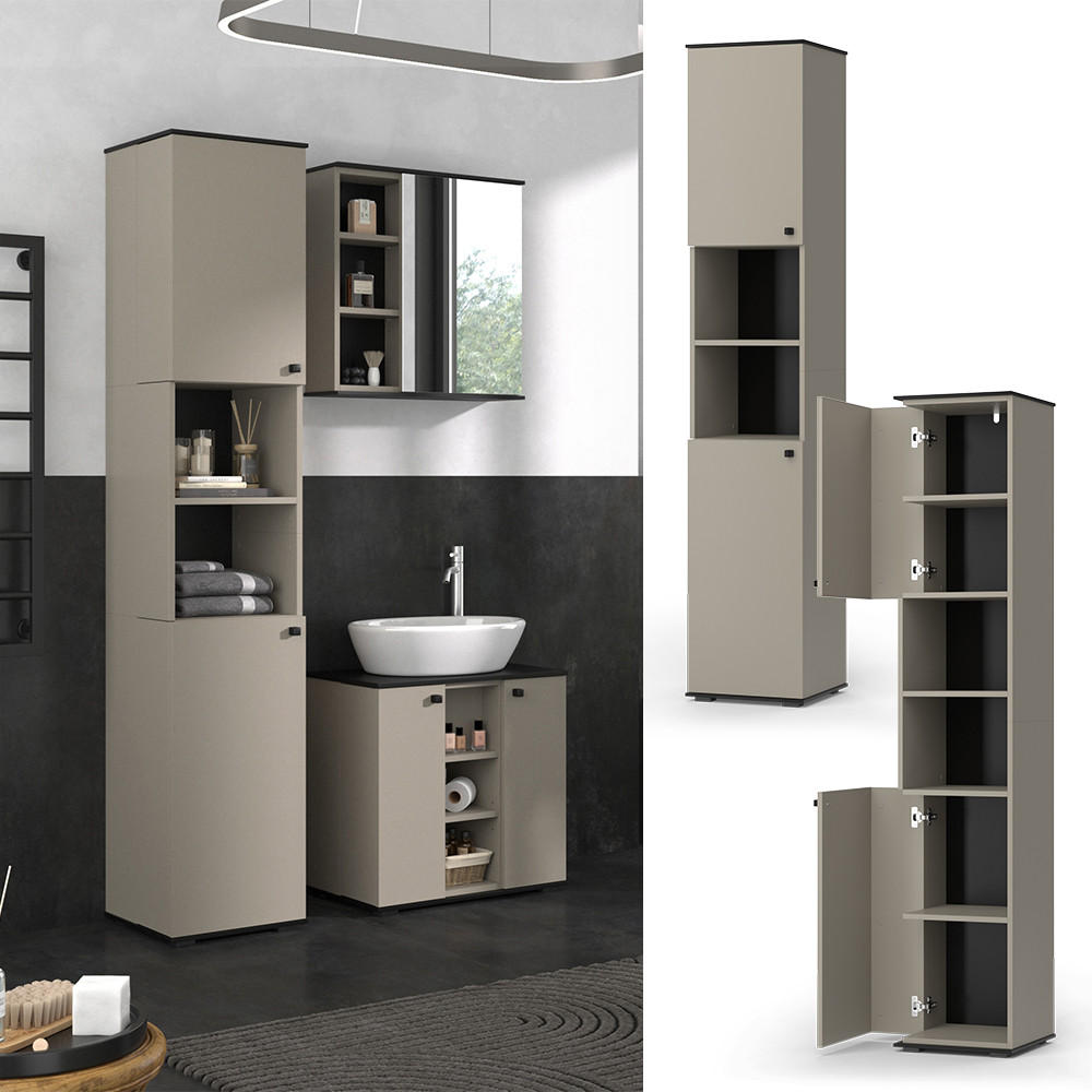 BADSCHRANK Joli Greige 37 x 192 cm mit 2 Türen - Greige, Holzwerkstoff (37/192/34cm) - Vicco