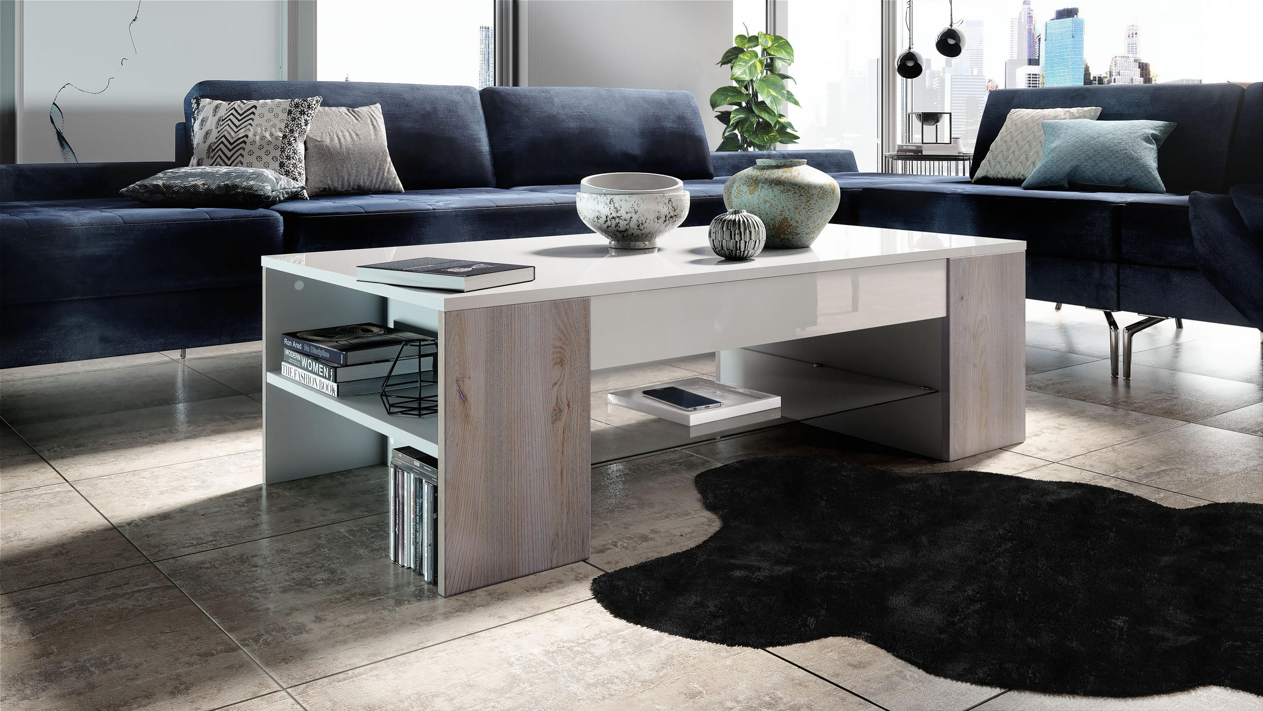 COUCHTISCH Clip Blenden in Eiche Nordic - Silbereichenfarben, Holzwerkstoff (60/118/37cm) - Vladon