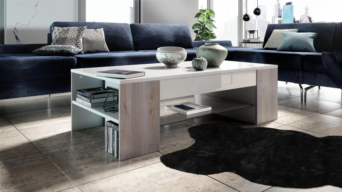 COUCHTISCH Clip Blenden in Eiche Nordic - Silbereichenfarben, Holzwerkstoff (60/118/37cm) - Vladon
