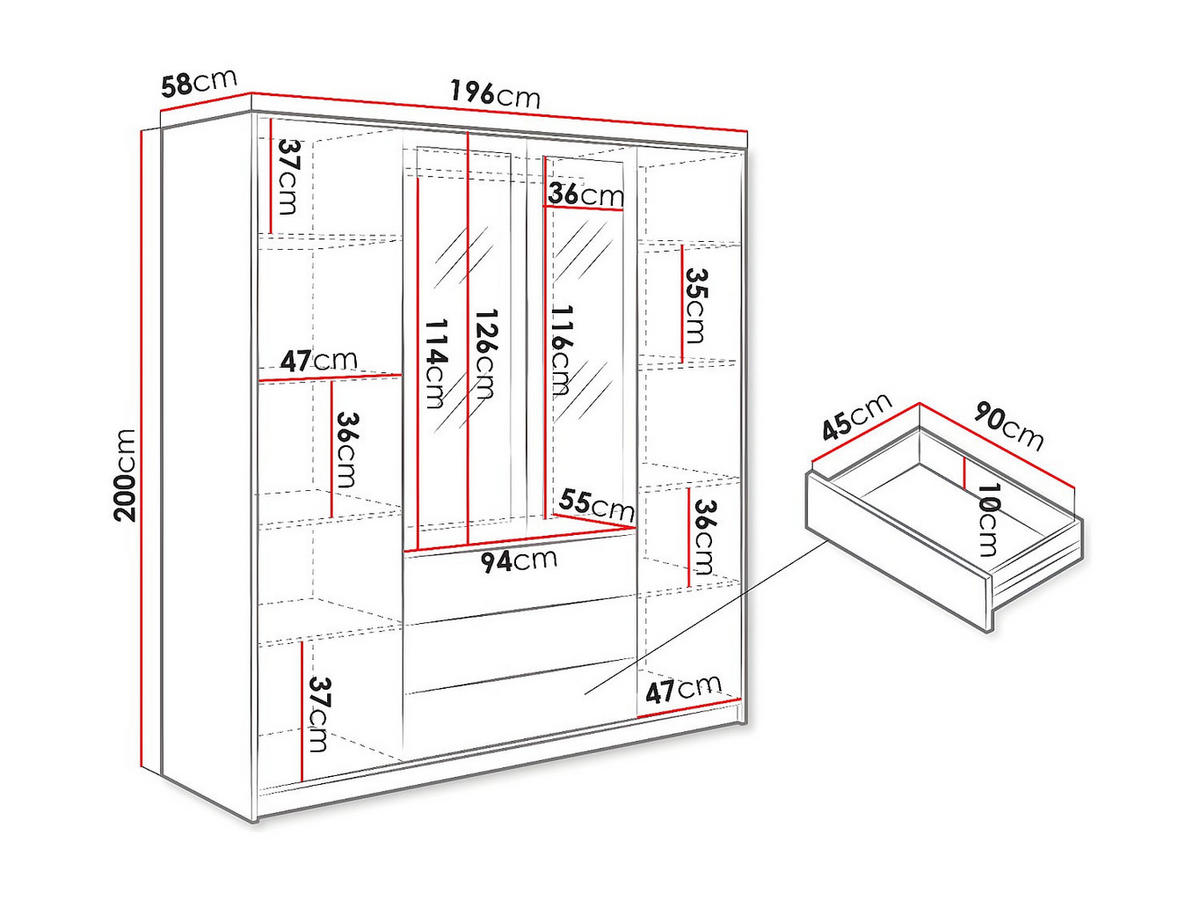 KLEIDERSCHRANK - 196 cm x 58 cm - holz - schwarz, naturfarben hell Lamiki - Schwarz/Naturfarben, Holz (196/200/58cm) - Vente-Unique