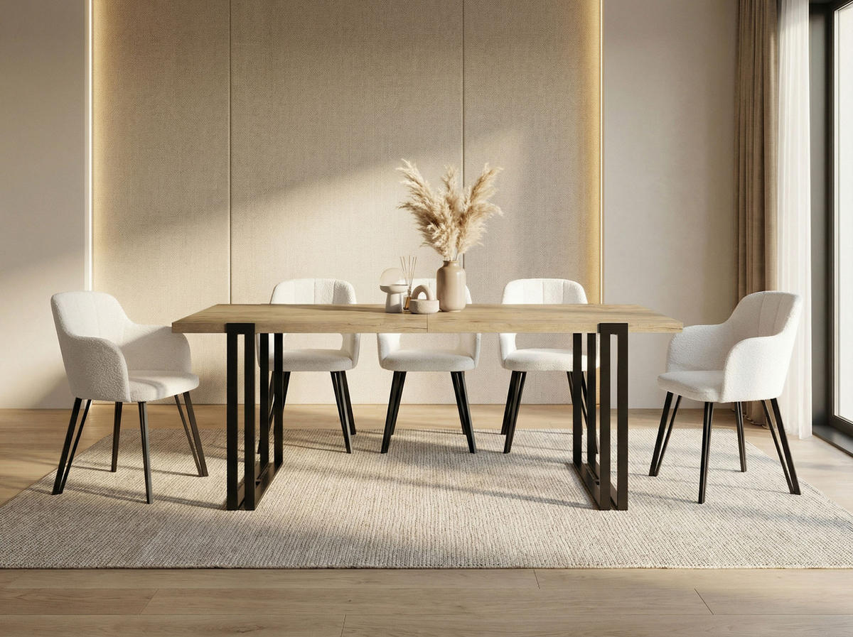 ESSTISCH Marco rechteckig ausziehbar, Lancelot Eiche 120-220/80/76 cm - Eichefarben/Schwarz, Holzwerkstoff/Metall (120/80/76cm) - WFL GROUP