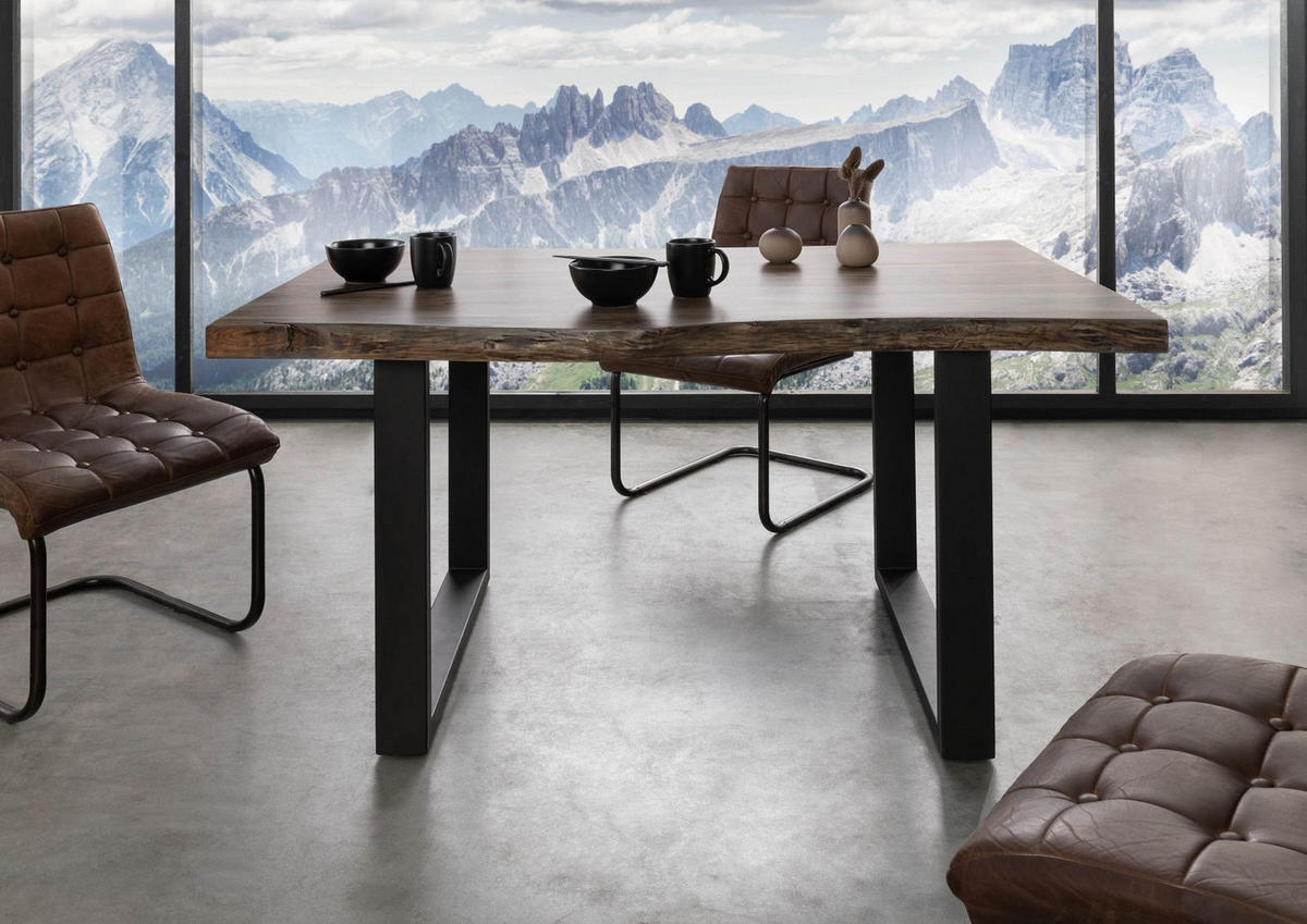 BAUMTISCH Akazie 140x90x77 grau lackiert / U-Beine anthrazit matt FREEFORM 5 - Anthrazit/Grau, Holz (140/90/77cm) - Massivmoebel24