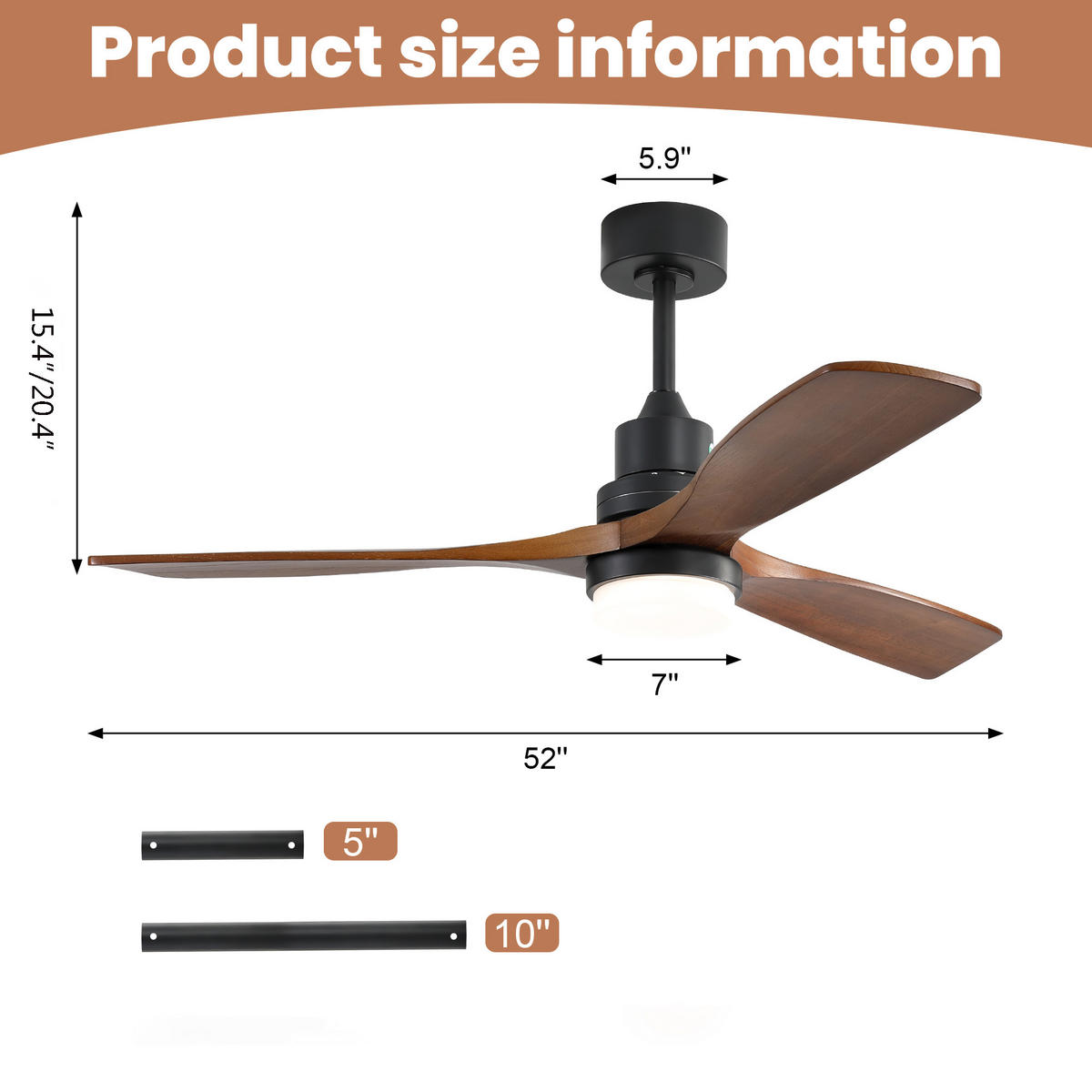 DECKENLEUCHTE mit Ventilator 132cm, 6 Geschwindigkeitsstufen, Fernbedienung - Schwarz, Holz (132/132/52cm) - Kaket
