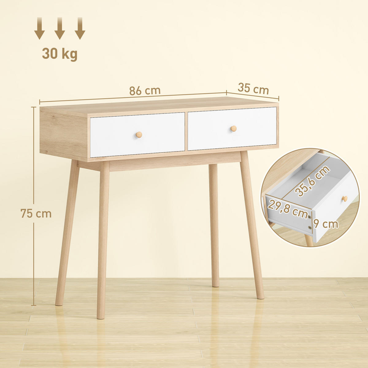 KONSOLENTISCH Eiche Melamin in Holzoptik 1 Stück - Beige, Kunststoff (86/35/75cm) - GiPP