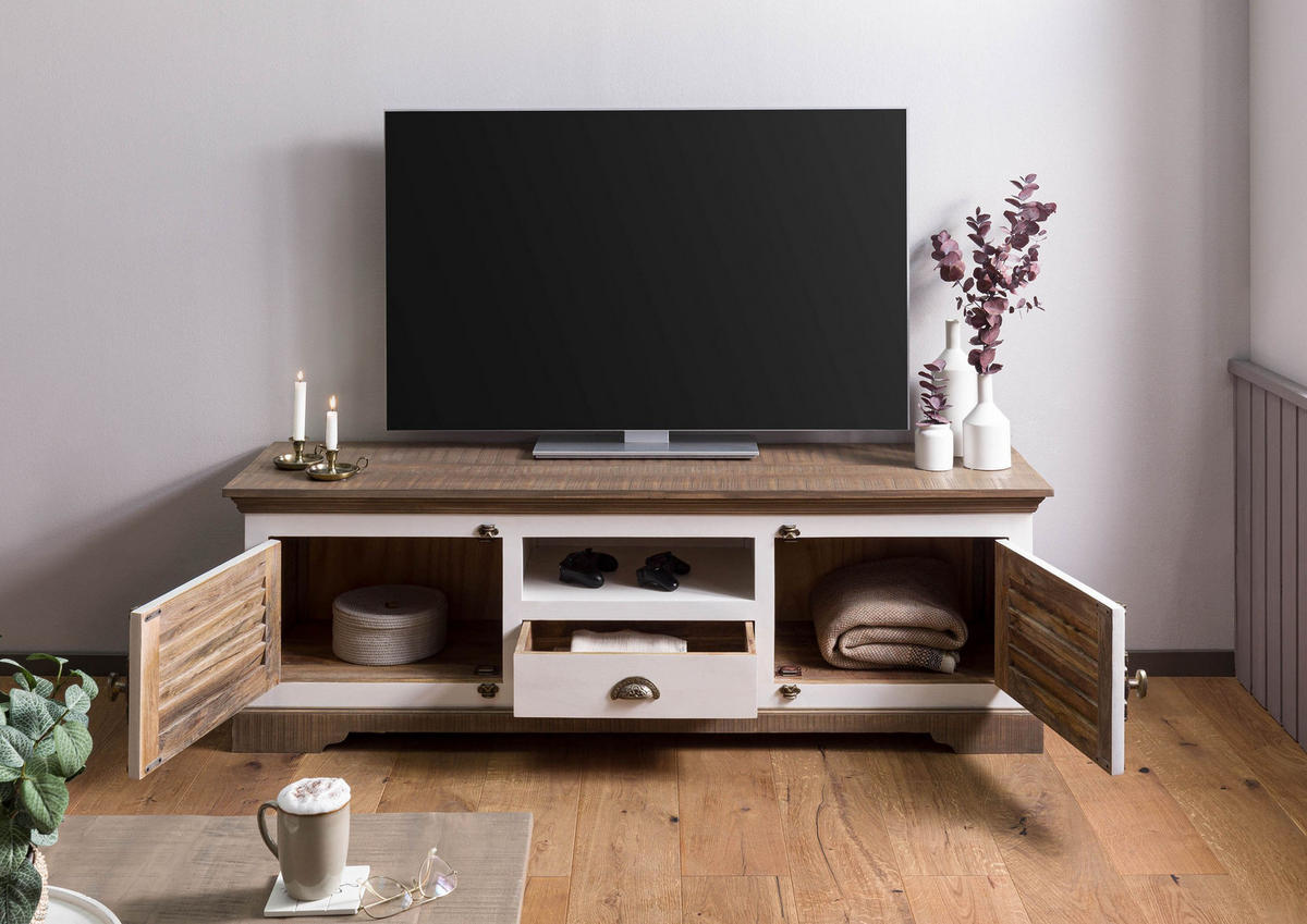 TV-BOARD Mango 170x45x55 weiß lackiert TOULOUSE #111 - Weiß, Holz (170/55/45cm) - Massivmoebel24
