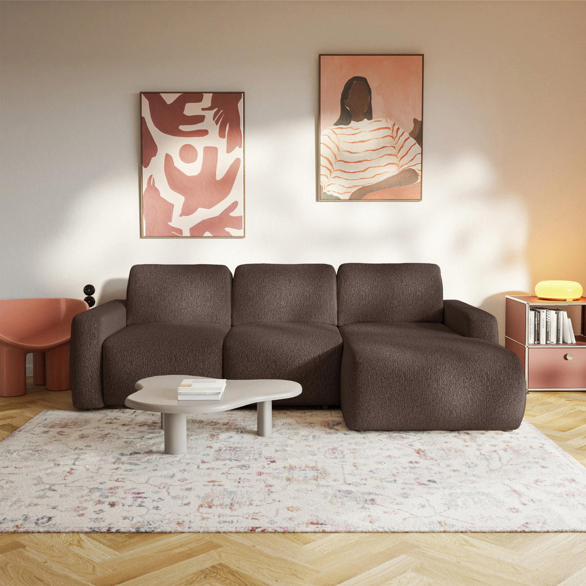 ECKSOFA Carnos Mini Braun Chenille - Schwarz/Braun, Kunststoff/Textil (164/238cm) - Selsey