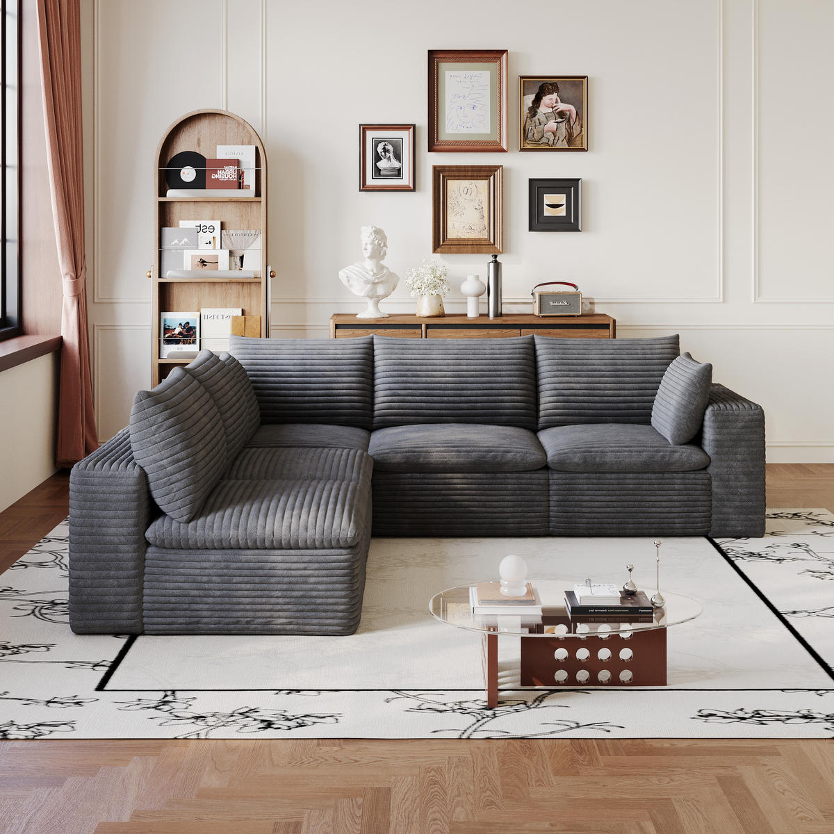 ECKSOFA DE-34773 5-Sitzer mit abnehmbare Polsterung Dunkelgrau - Dunkelgrau, Textil (250/260cm) - ComfortXL