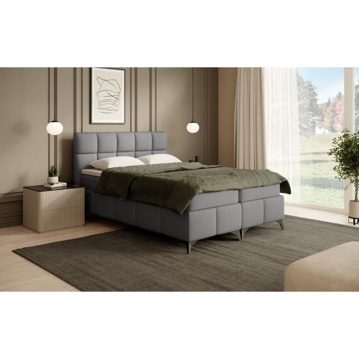 BOXBETT Solido mit Bettkasten 140x200 cm grau - Schwarz/Grau, Textil/Metall (140/200cm) - Beautysofa