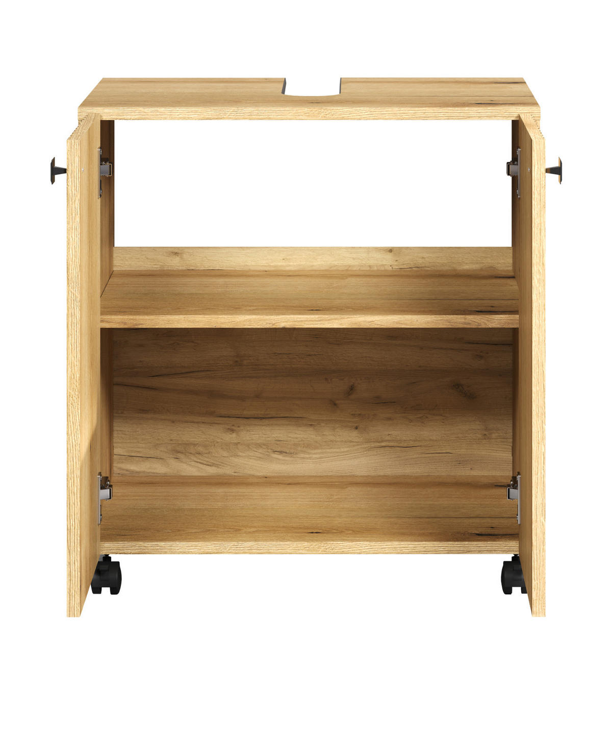 WASCHBECKENUNTERSCHRANK Evoke Eiche 60 cm, Badschrank auf Rollen - Eichefarben/Schwarz, Holzwerkstoff/Kunststoff (60/64/42cm) - Top.Furn