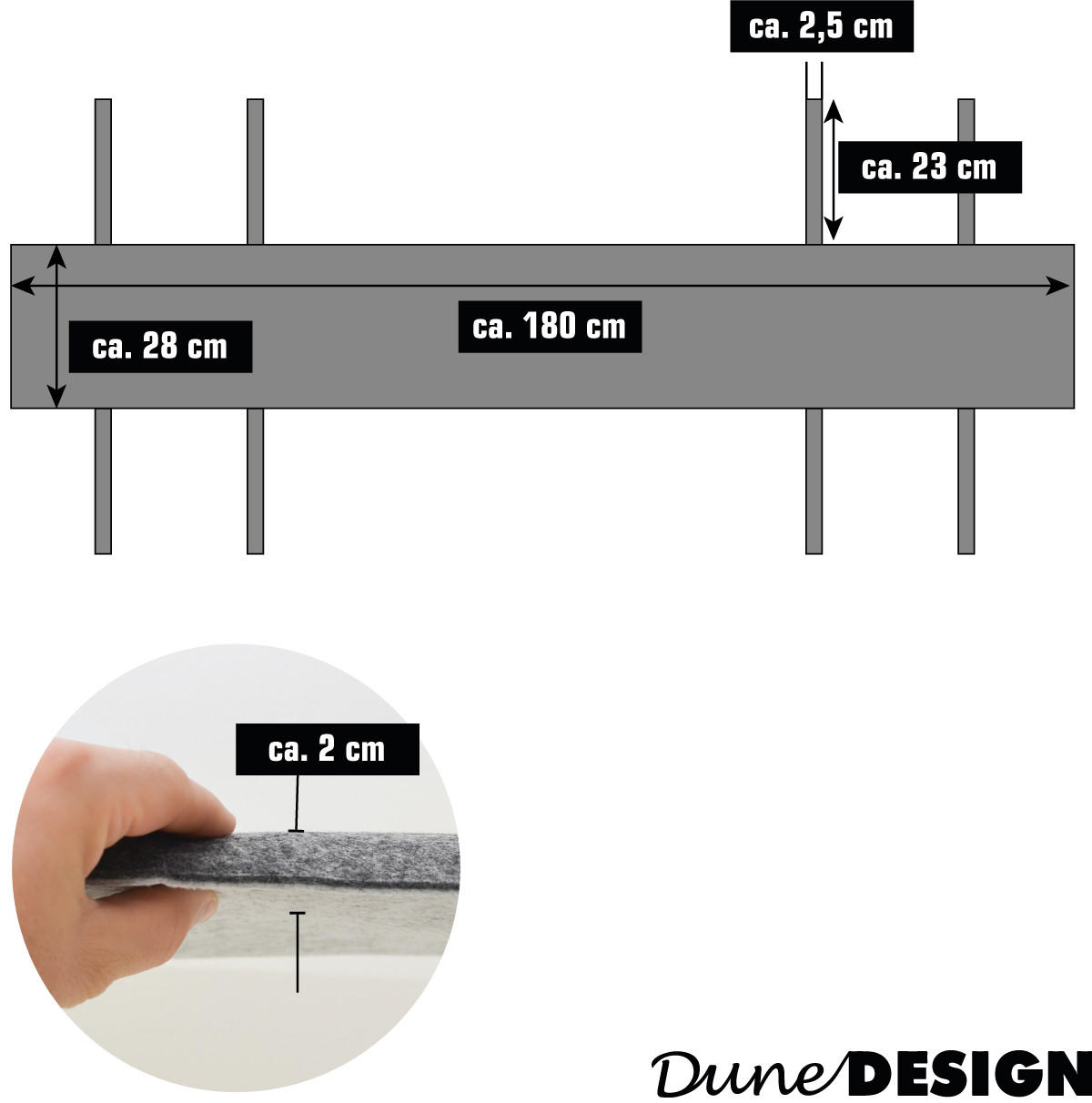 BIERBANKAUFLAGE Filz, Anthrazit, 180/28/2 cm - Grau, Kunststoff (28/2/180cm) - Dunedesign
