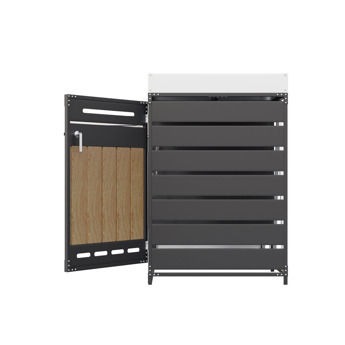 MÜLLTONNENBOX 4er Pflanzdach Holzoptik abschließbar Belüftung - Schwarz, Metall (79/120/262cm) - FLIEKS
