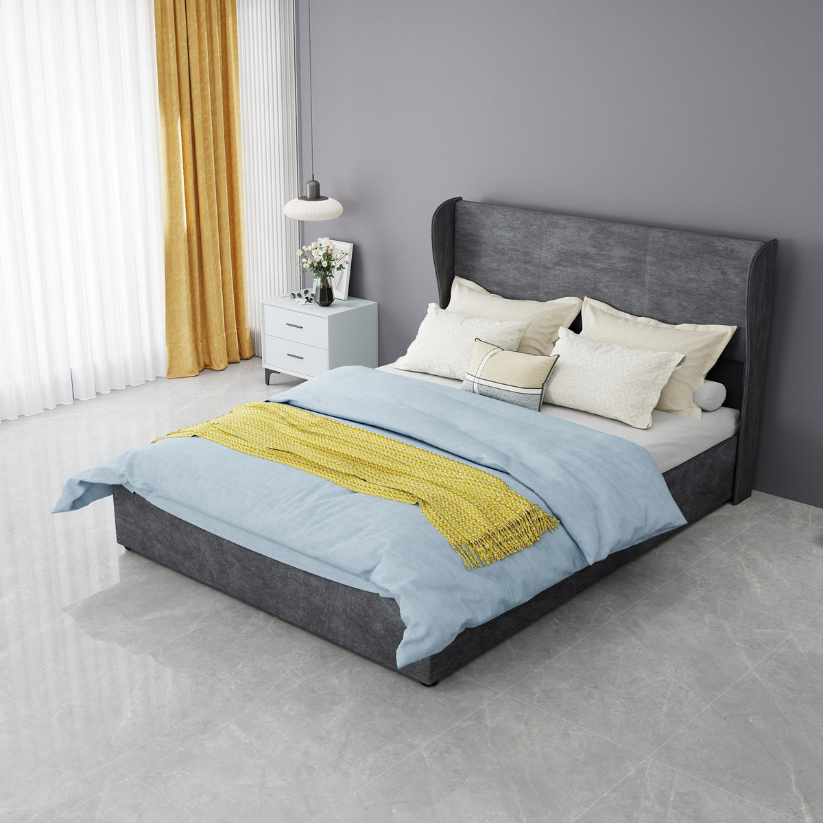POLSTERBETT 140/200 cm in Grau mit gepolstertem Kopfteil Samt - Grau, Holzwerkstoff/Textil (140/200cm) - STILVORA