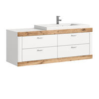 WASCHTISCHKOMBI weiß und Eiche, Waschtisch hängend mit Waschbecken, Breite 166 cm, Soft-Close - Eichefarben/Silberfarben, Holzwerkstoff/Kunststoff (132/50/48cm) - Inn.Furn