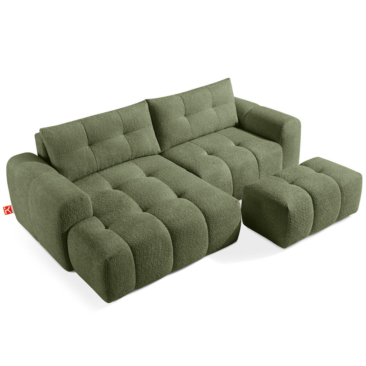 ECKSOFA MIT HOCKER RAVIA, Bouclé, Olivgrün - Olivgrün, Holz/Textil (96/50cm) - KONSIMO®