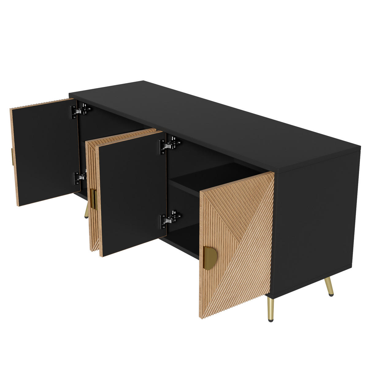 SIDEBOARD 4-türig 160 x 40 x 75 cm Schwarz Holzoptik - Schwarz, Holzwerkstoff (160/75/40cm) - Meubliv