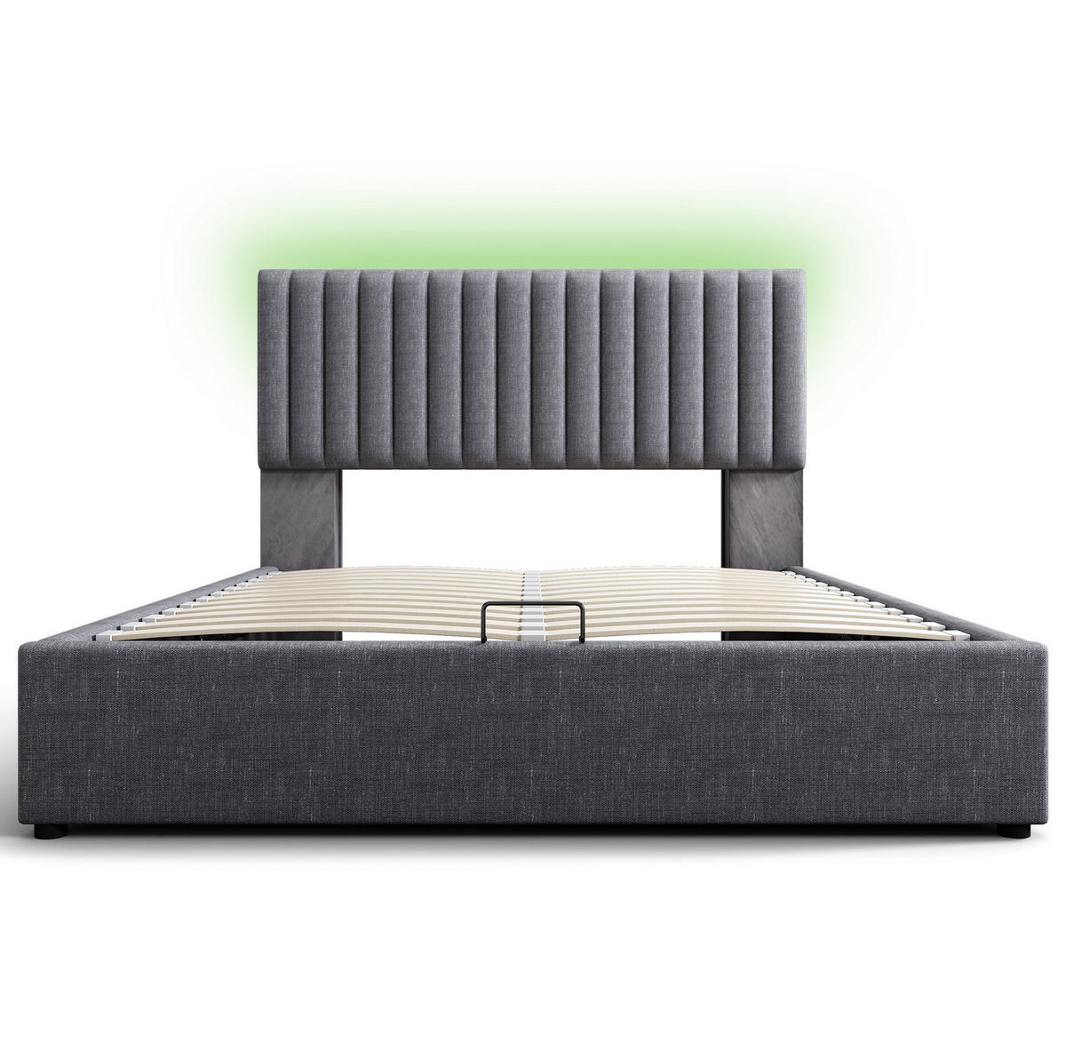 POLSTERBETT aus Leinen 140x200 cm Grau mit Matratze, LED-Kopfteil, USB-C und Stauraum - Grau, Textil (140/200cm) - IVMEU