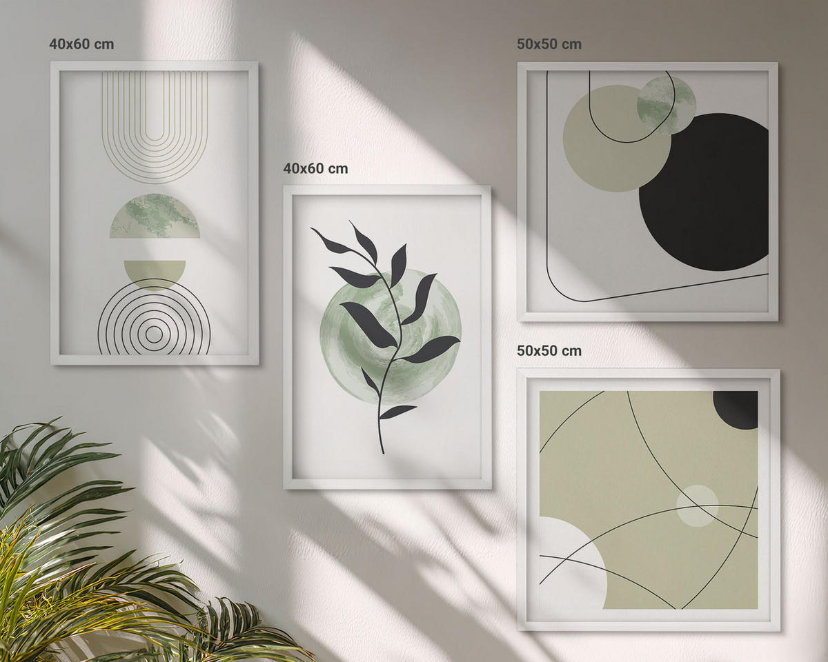 BILDER SET 4er Set - 50x50 cm & 40x60 cm Weißer Rahmen - Abstrakte Pflanzenmotive - Weiß, Kunststoff (50/50cm) - TULUP