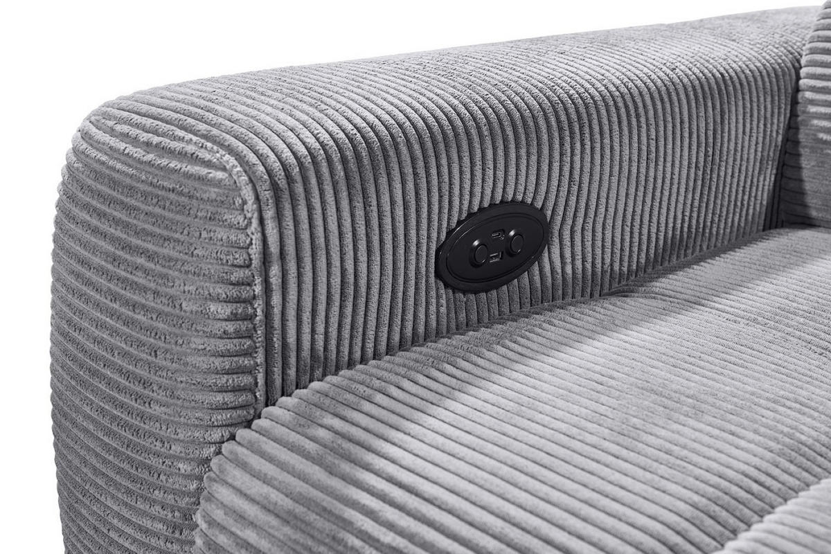 ECKSOFA mit elektronische Sitztiefenverstellung, USB-Anschluss und stilvollem Breitcord-Bezug - Hellgrau/Zwetschgefarben, Textil (200/243cm) - ed exciting design