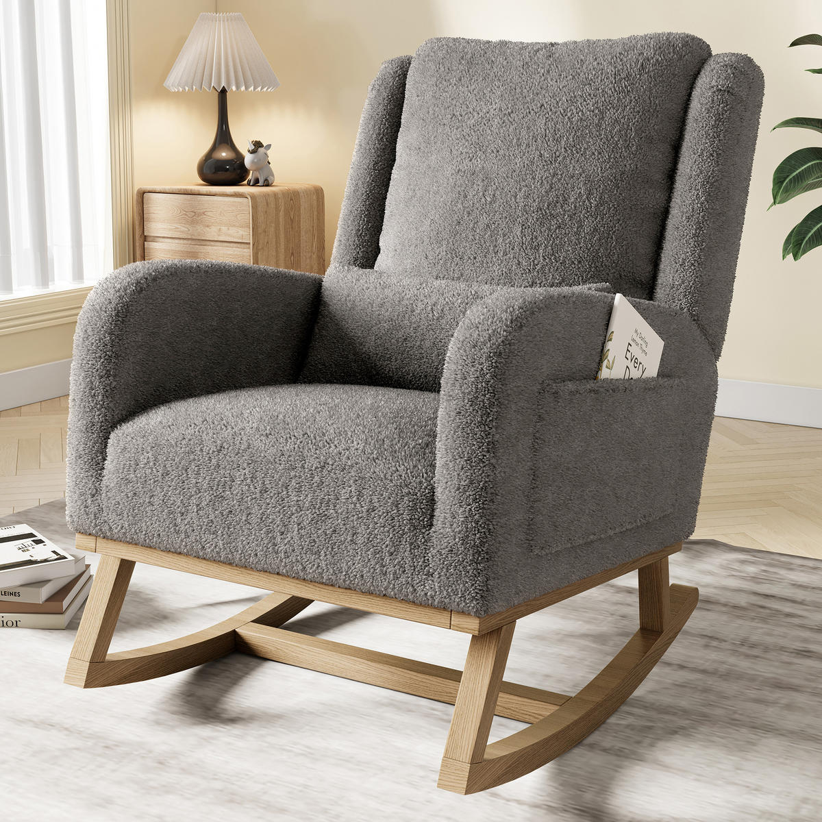 SCHAUKELSTUHL Teddyplüsch, grau, ergonomisch, Komfortstuhl mit Rückenlehne - Grau, Textil (52/96/93cm) - EuroLiving