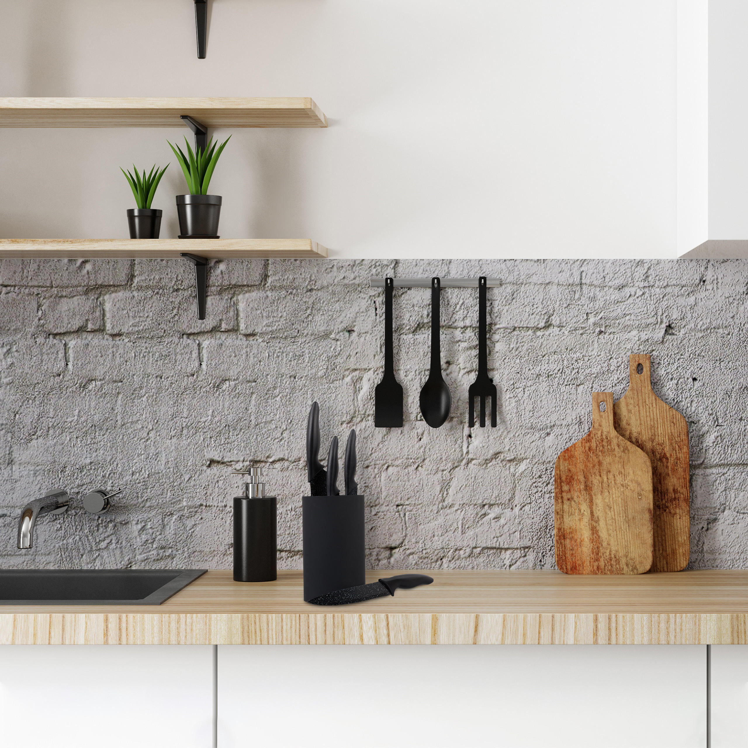 MESSERBLOCK - Schwarz, Kunststoff (11/18/11cm) - Relaxdays