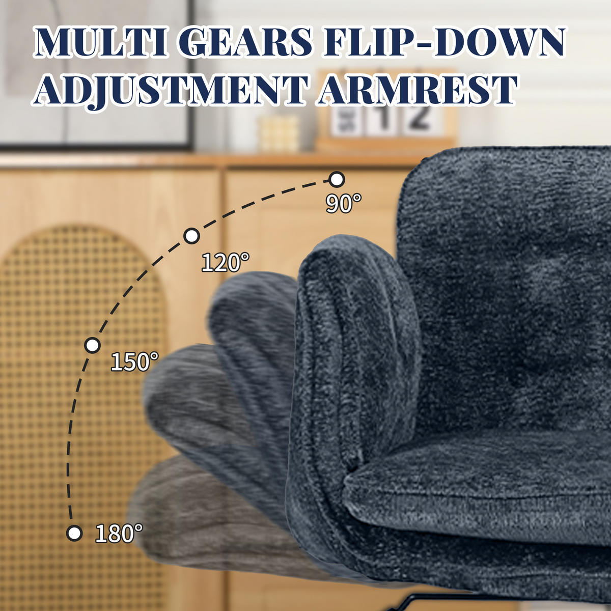 DREHSTUHL DE-40933 mit 5-fach verstellbaren Armlehnen Blau - Blau, Metall (62/79/71cm) - ComfortXL