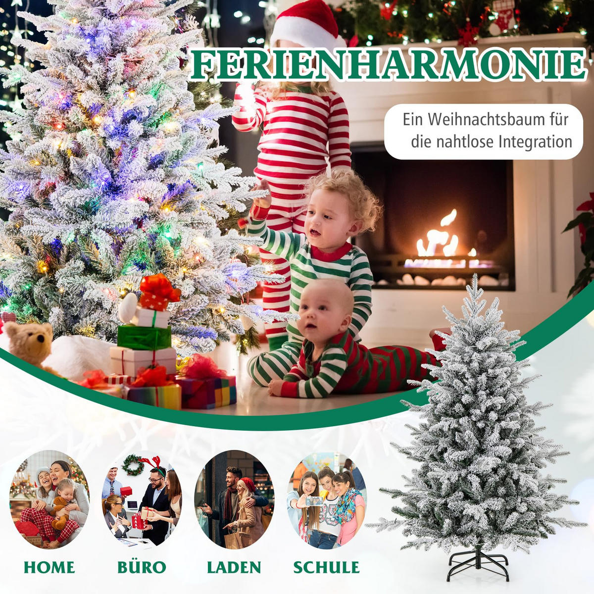 WEIHNACHTSBAUM mit 60 mehrfarbigen LED-Lichtern 146 cm grün - Grün, Metall (135cm) - COSTWAY