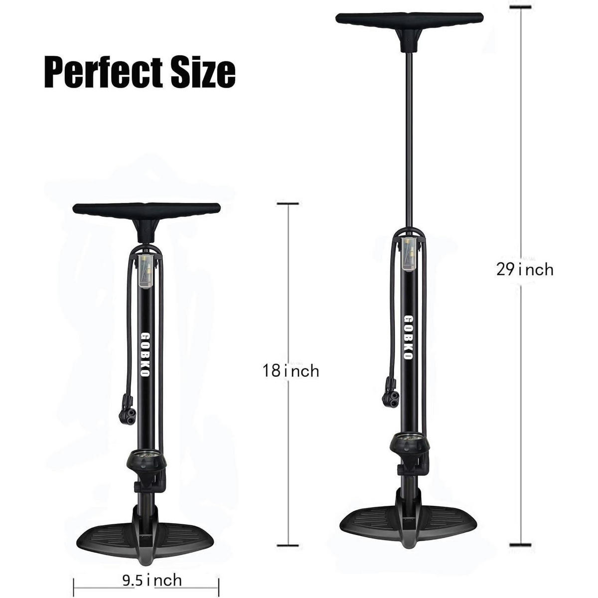 FAHRRADPUMPE mit Manometer Schwarz - Schwarz, Metall (23.5/12/45cm)