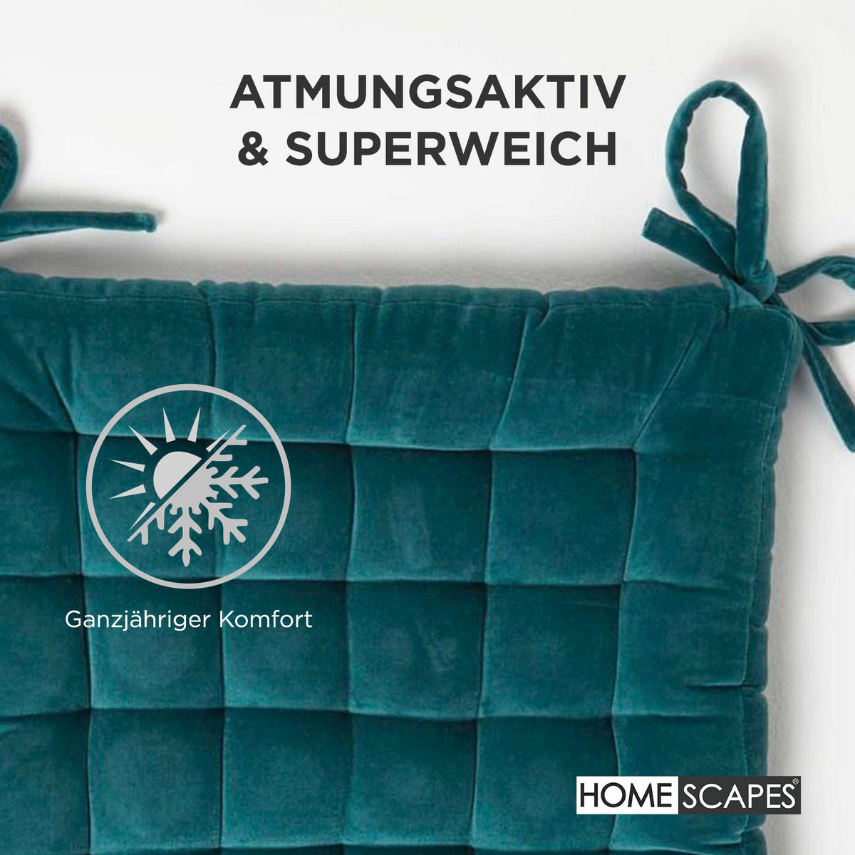STUHLKISSEN Samt 4er-Set petrolgrün 40/40/5 cm - Petrol, Textil (40/40/5cm) - Homescapes