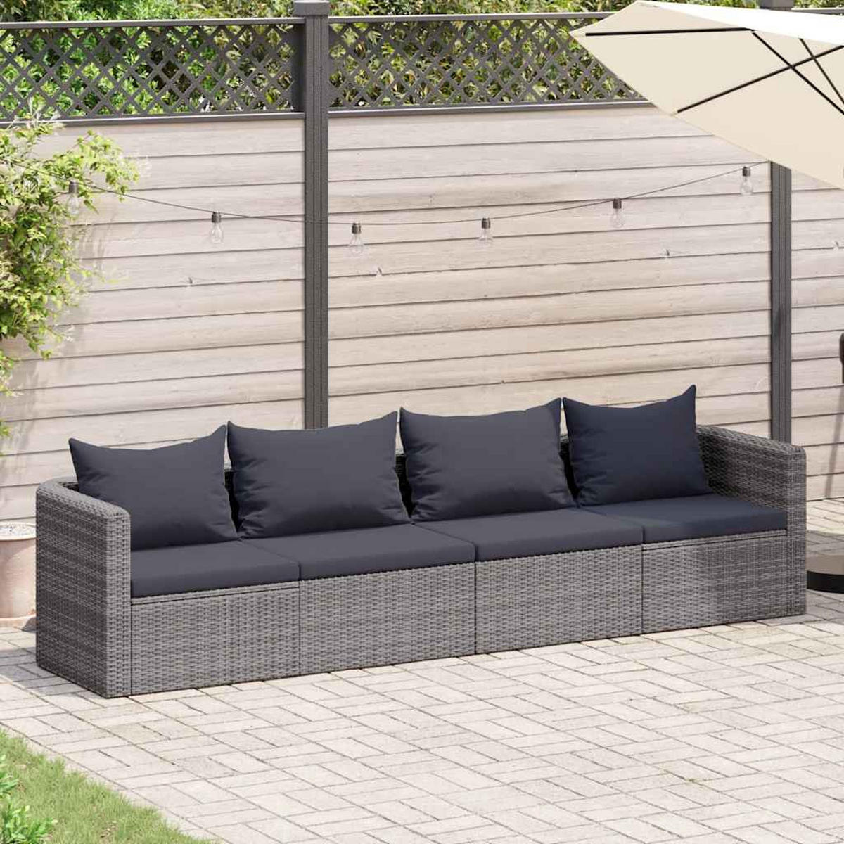 LOUNGESOFA mit Dunkelgrau Kissen, 4-Sitzer, 280/72/63 cm, aus Poly Rattan, Grau - Grau, Kunststoff/Textil (72/63/72cm) - vidaXL
