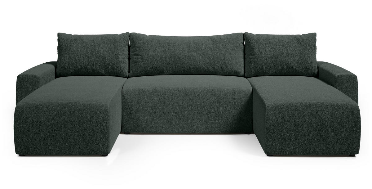 WOHNLANDSCHAFT Plush mit Schlaffunktion Grün Boucle - Grün, Kunststoff/Textil (315/72/145cm) - Bromarkt
