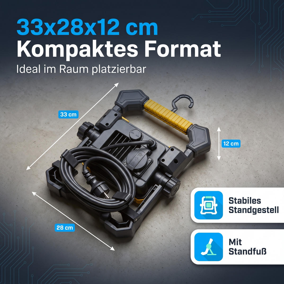 LED-BAUSTRAHLER - stufenlos dimmbar mit 5000K Lichtfarbe und 3m Kabel für Innen- und Außeneinsatz, 2er-Set - Weiß, Metall (10.5/27.5/32cm) - Northpoint