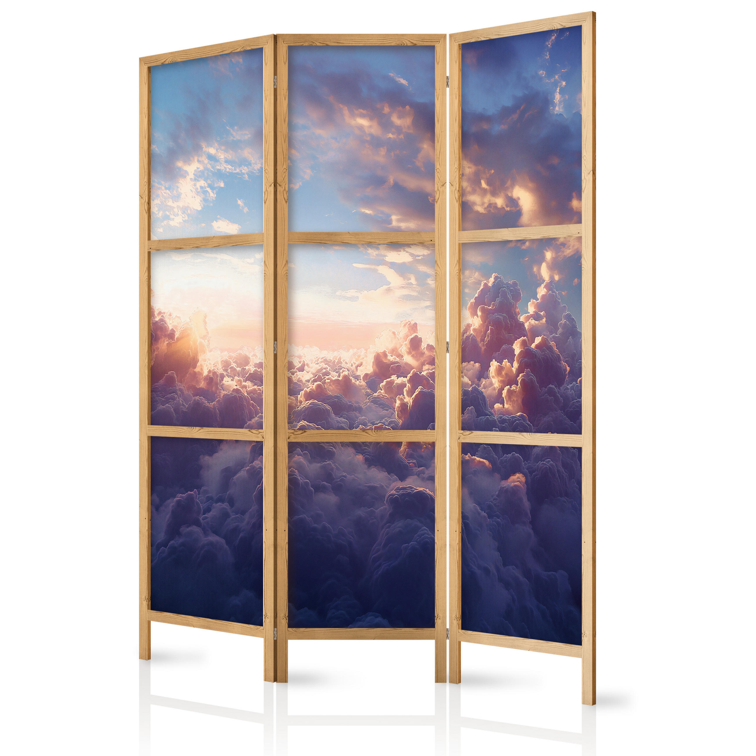 PARAVENT Japanischer 3-tlg 135x172 cm Wolken Himmel 3D - Multicolor, Holz/Textil (135/172/3cm) - Muralo