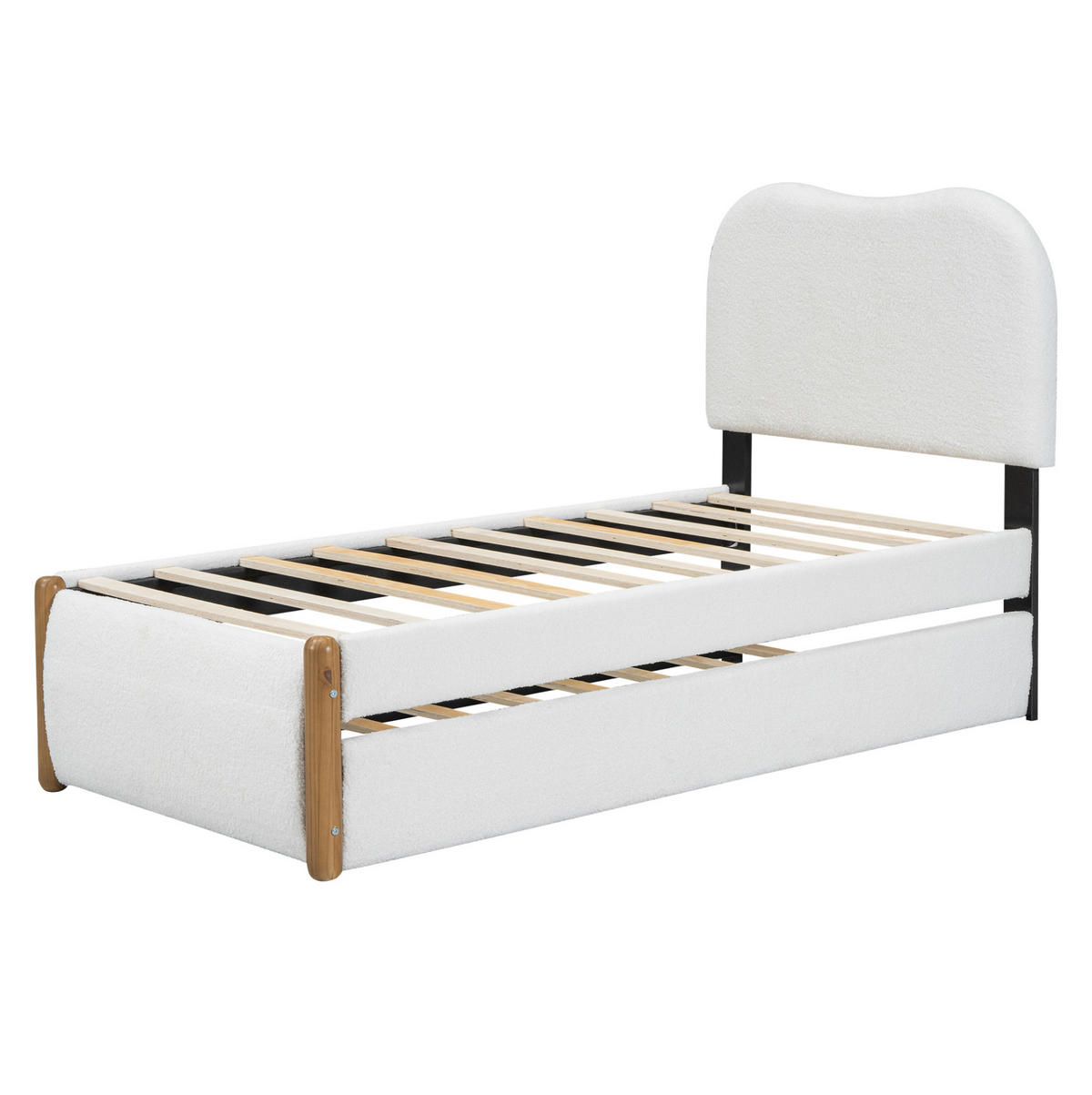 POLSTERBETT 90/200 cm aus Plüsch und MDF mit ausziehbarem Rollbett Weiß - Weiß, Textil (90/200cm) - Modenvie