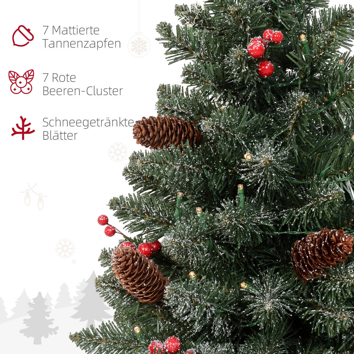 KÜNSTLICHER Weihnachtsbaum 0,6 m Christbaum 86 Astspitzen mit 50 warmweißen LED - Grün, Kunststoff/Metall (60cm) - HOMCOM