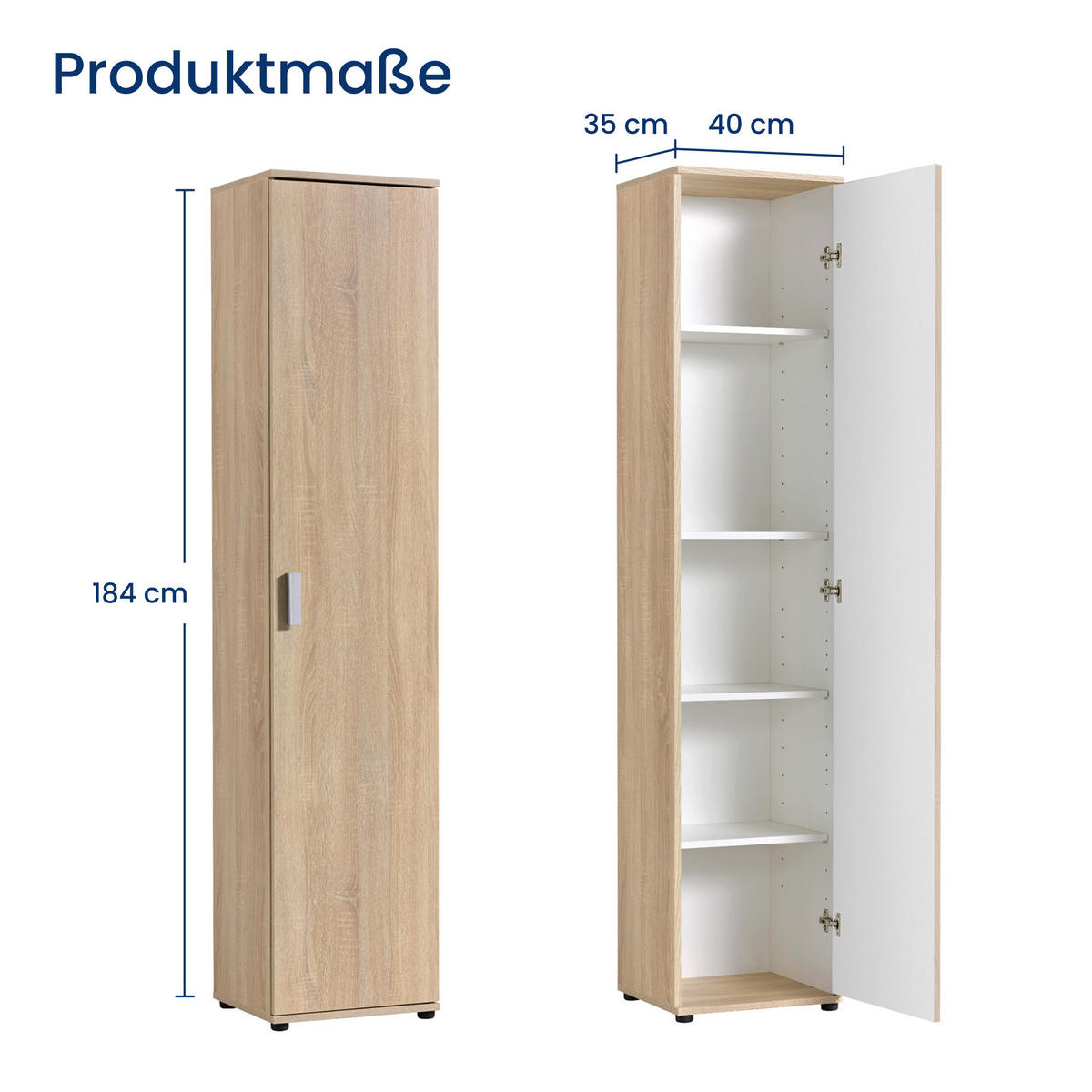 MEHRZWECKSCHRANK mit 1 Tür & 4 Einlegeböden in Sonoma Eiche - Sonoma Eiche, Holzwerkstoff (40/184/35cm) - Home Collective