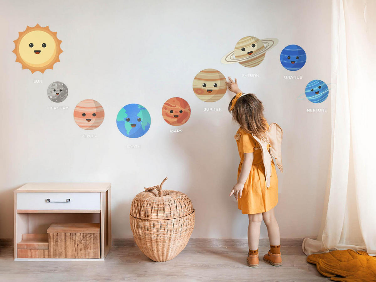 WANDAUFKLEBER 130x238cm - Lächelnde Planeten - Multicolor, Kunststoff (130/238/0.1cm) - Wallfluent