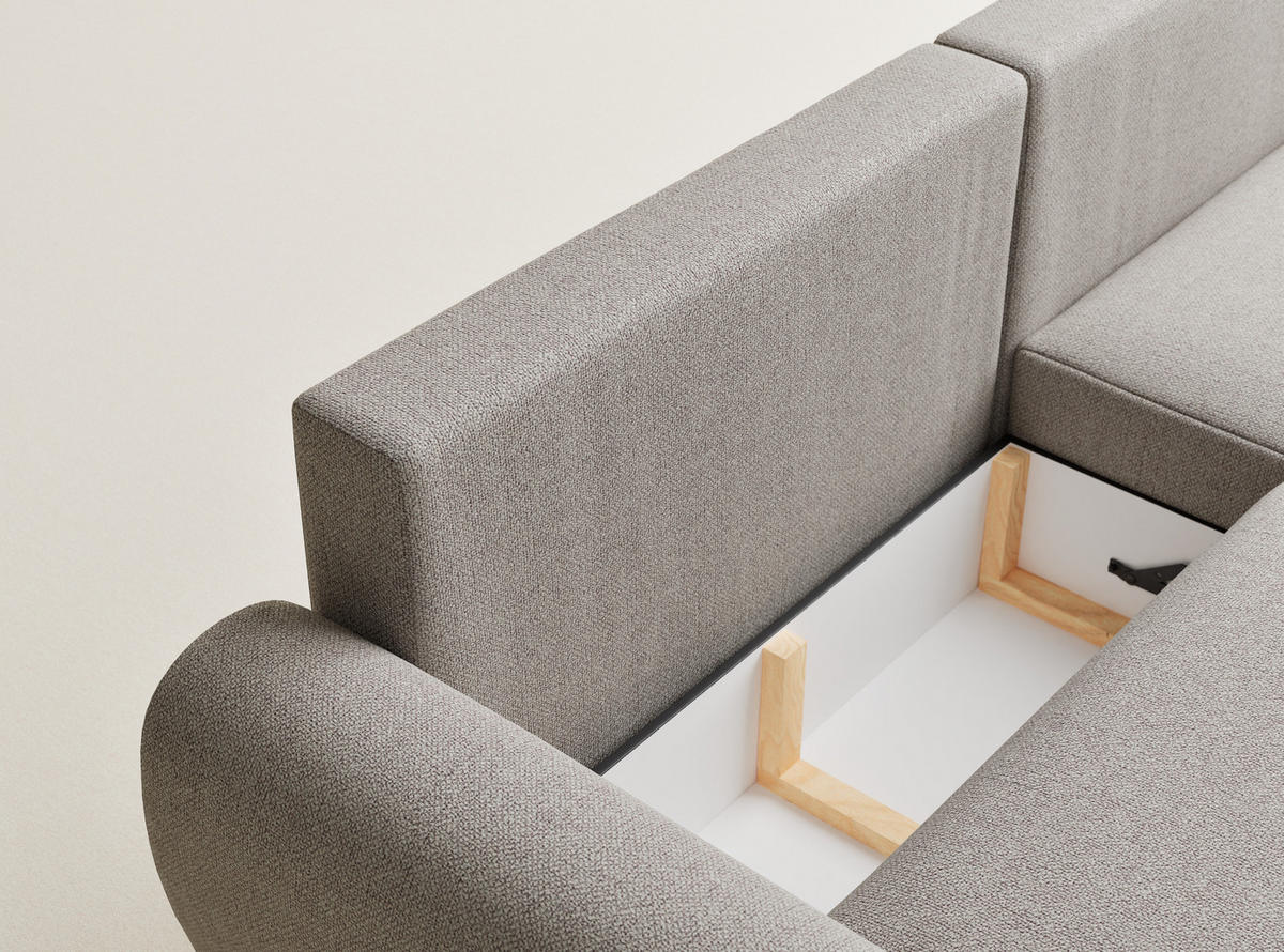 ECKSOFA MIT SCHLAFFUNKTION Numba Beige Webstoff - Beige/Schwarz, Holz/Holzwerkstoff (253/153cm) - Maison de Reve