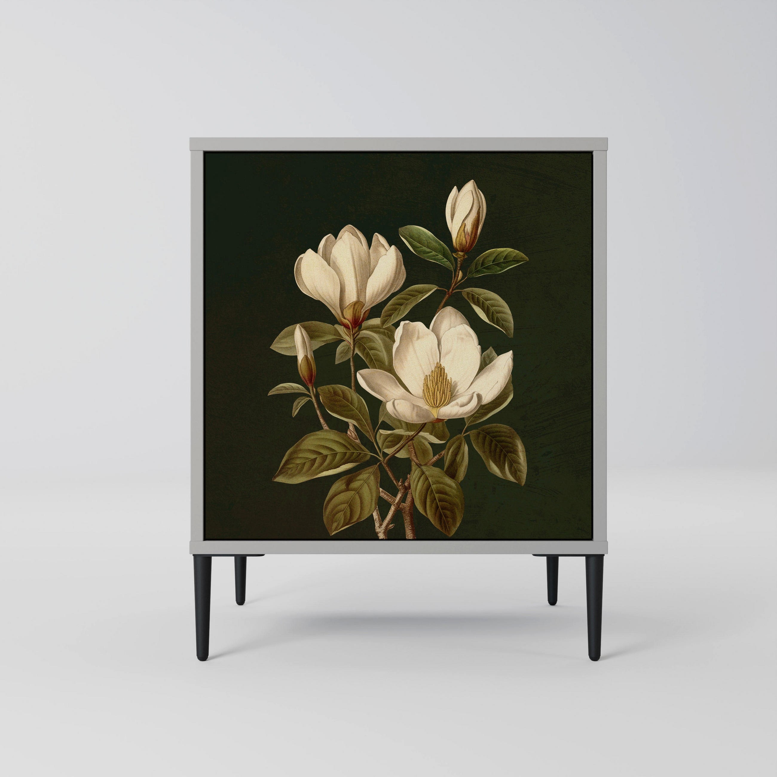 SIDEBOARD FLORAL NOIR, Grau, 57,5x42x72,5 cm, Schwarze Metallfüße - Multicolor/Schwarz, Holzwerkstoff/Metall (57.5/72.5/42cm) - SpaceRebels