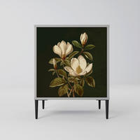 SIDEBOARD FLORAL NOIR, Grau, 57,5x42x72,5 cm, Schwarze Metallfüße - Multicolor/Schwarz, Holzwerkstoff/Metall (57.5/72.5/42cm) - SpaceRebels