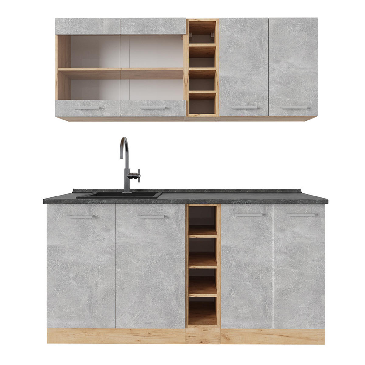 JEDNOTKOVÁ KUCHYNĚ R-Line Beton/zlatý dub - šedá/medově dubová, kompozitní dřevo (160/81.6/60cm) - Vicco