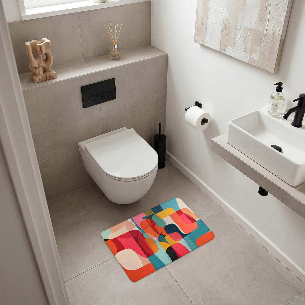KOUPELNOVÁ PŘEDLOŽKA Tvary - barevné - abstraktní - letadla 60x40 cm - různobarevná, textil/plast (60/40cm) - OnlyWow