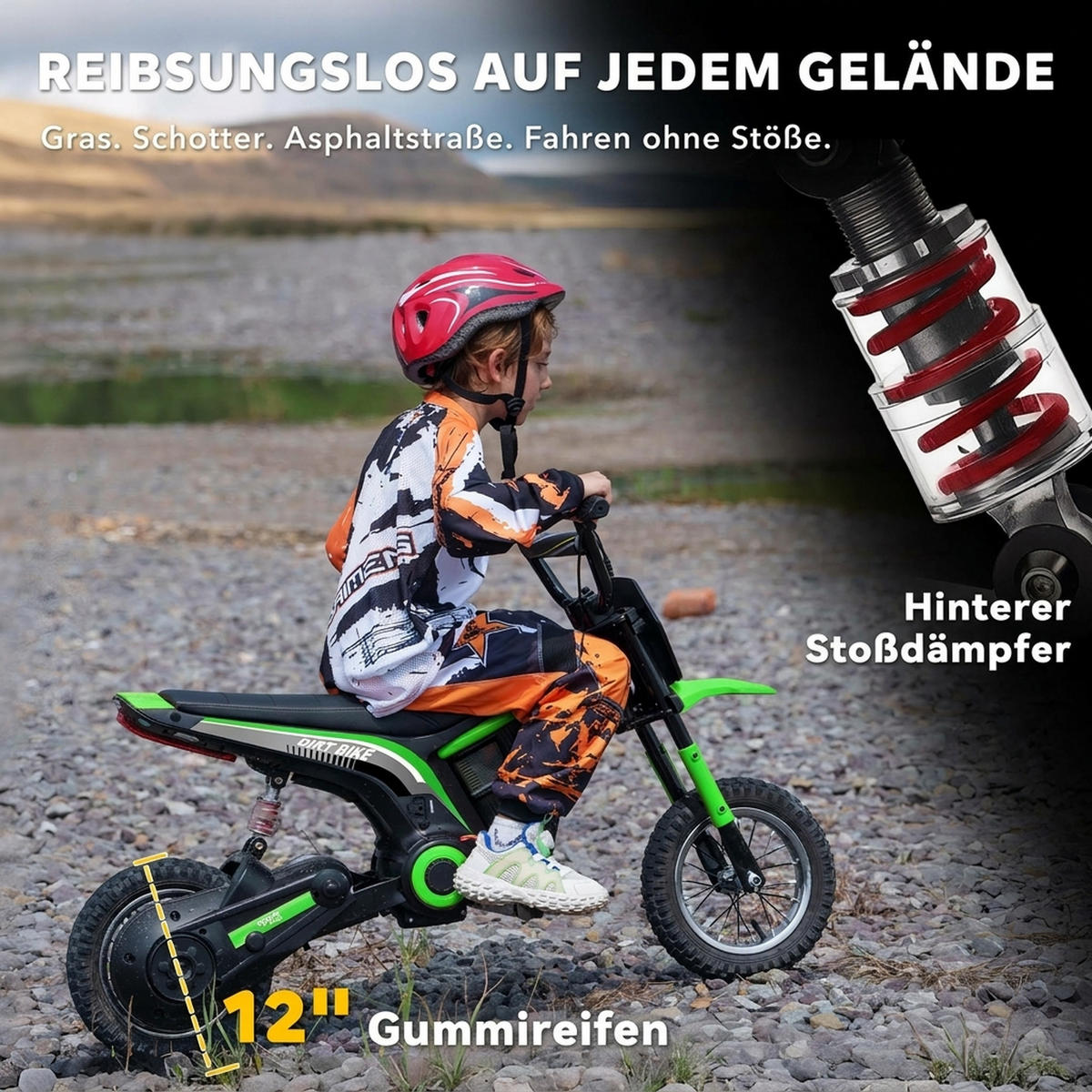 KINDER Elektro Motorrad, 12V Kindermotorrad mit Hupe, Leuchte, 8-16 km/h, Grün - Grün, Kunststoff (119/64/76.5cm) - HOMCOM