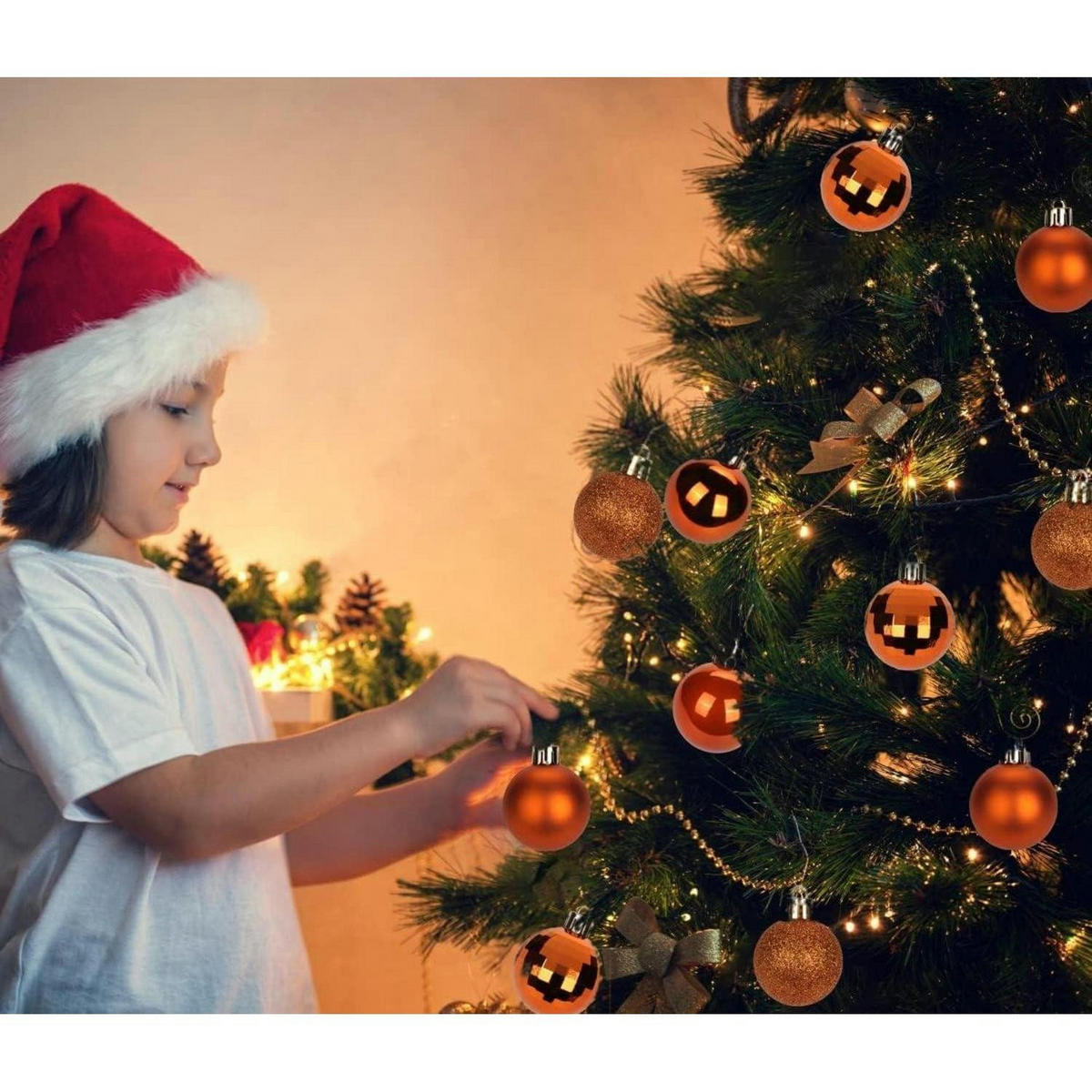 WEIHNACHTSKUGELN 40 Stück Bruchsicher Kunststoff Orange 4 cm - Bronzefarben, Kunststoff (4/4/4cm)