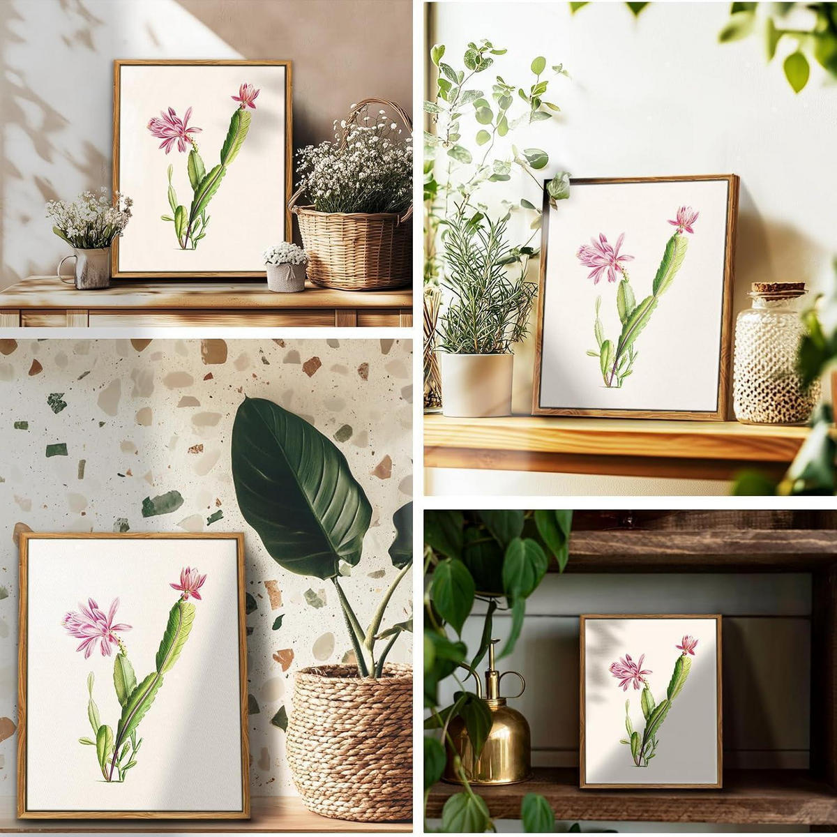 LEINWANDBILD mit Rahmen Botanisch Rosa Kaktus 20 x 25 cm - Rosa, Holz (20/0.5cm)