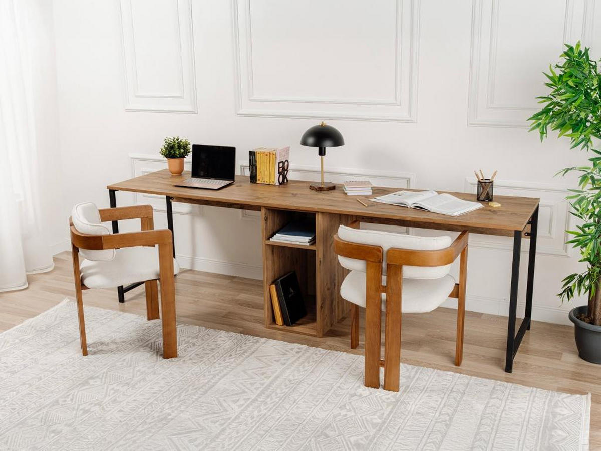 DOPPELSCHREIBTISCH mit Stauraum - Holzfarben & Schwarz - DERVILO - Naturfarben, Holz (240/60/74cm) - Vente-Unique