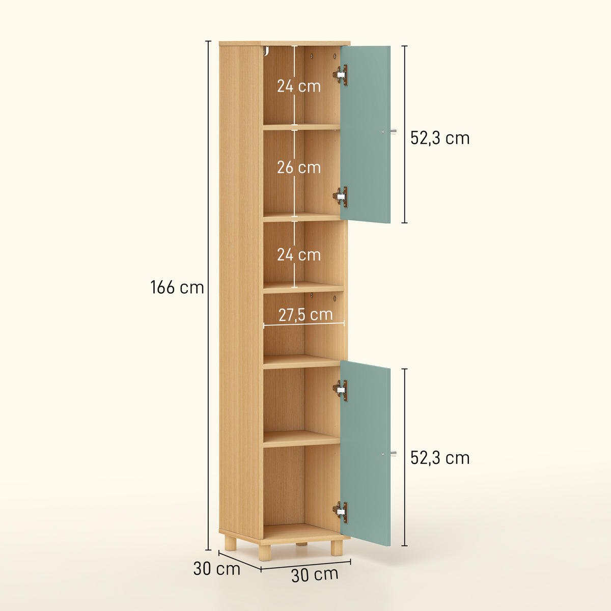 HOCHSCHRANK DE-12491 30/30/166 cm Grün - Grün, Holzwerkstoff (30/166/30cm) - ComfortXL